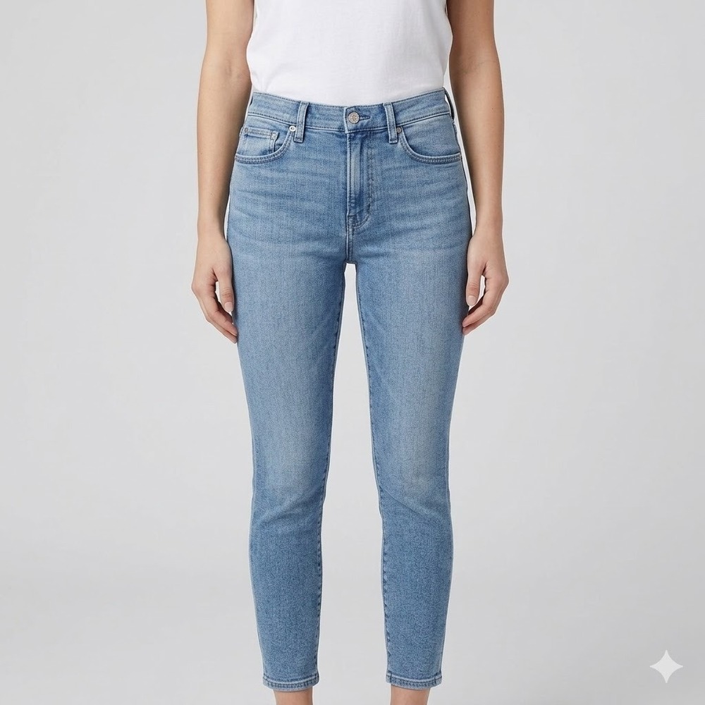 7 For All Mankind High Waist Skinny Jeans Womens 26 Light Wash Denim EUC